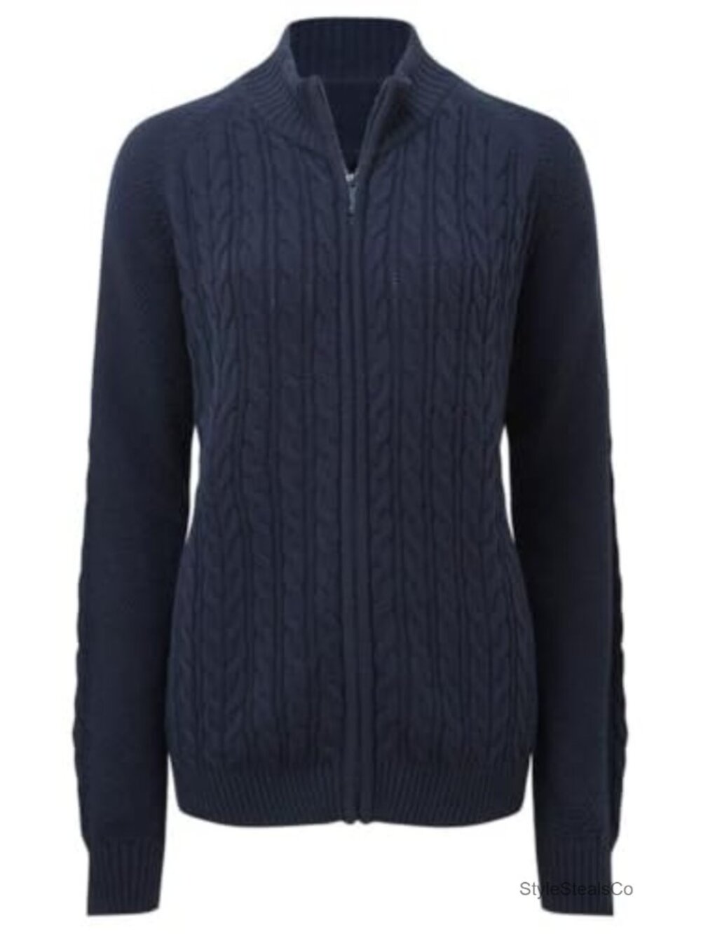 Womens Cable Knit Zip Up Cardigan Sweater Mock Neck Long Sleeve